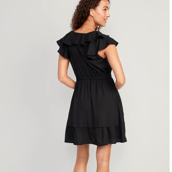 NWT OLD NAVY Waist-Defined Ruffle-Trim Mini Dress Color: Blackjack - Picture 2 of 5